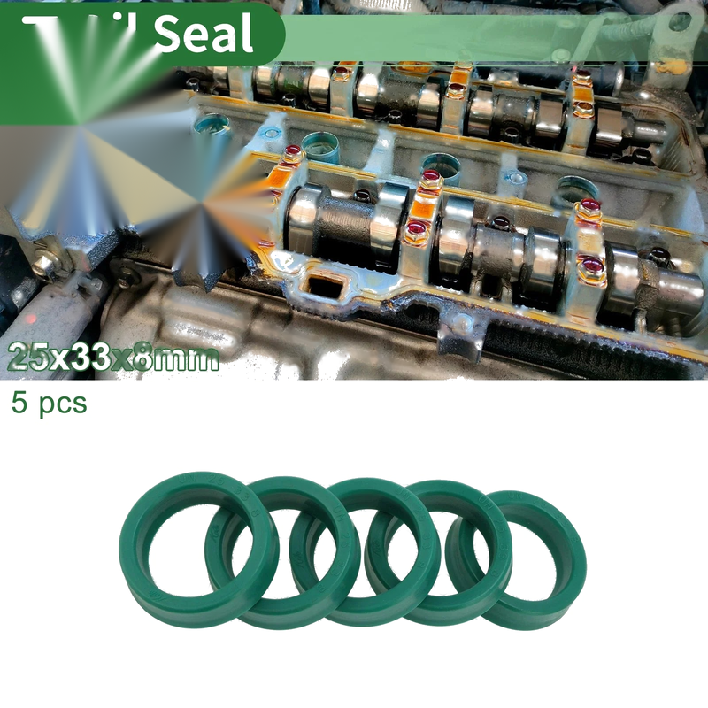 Oil Seal 25x33x8mm TPU Rotary Shaft Seal Green 5 Pcs