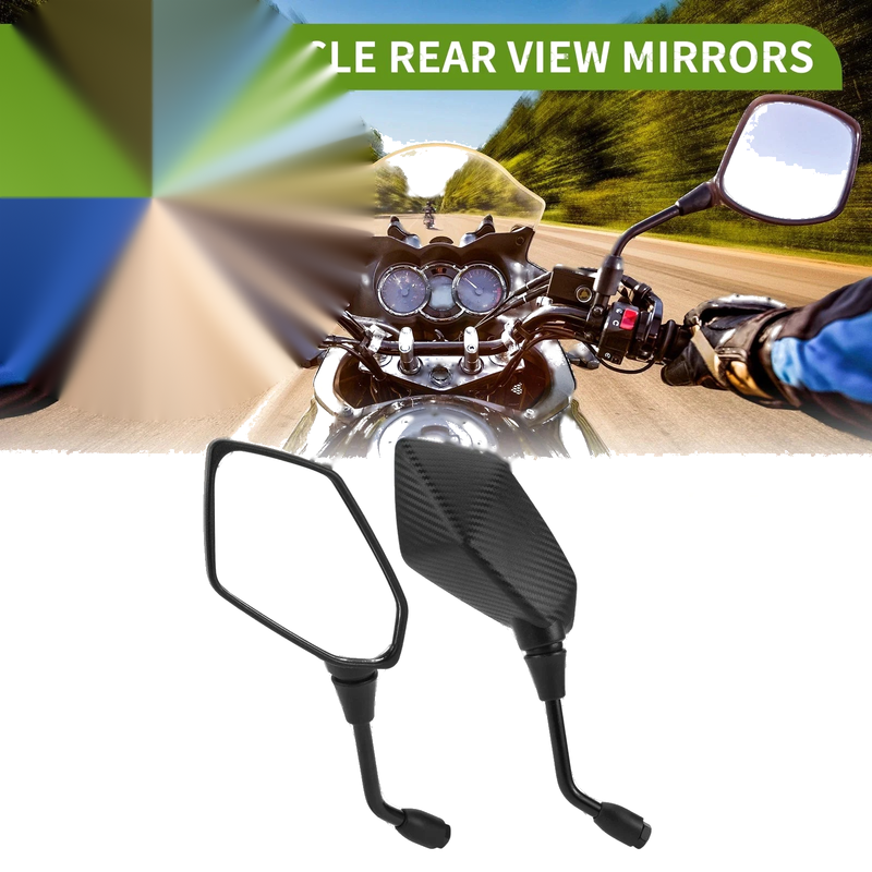 M8 Motorcycle Carbon Fiber Pattern Black Aluminum Plastic Rear View Mirror