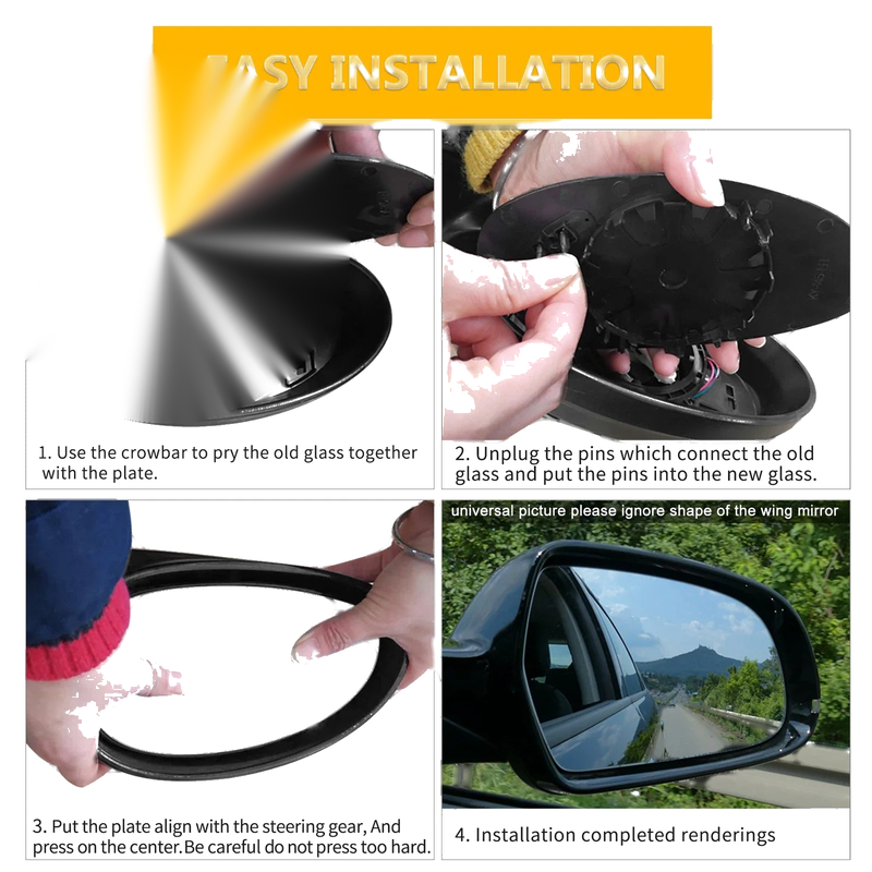 Ford Fiesta Right Side White Mirror Glass W/ Back (2002-2005)