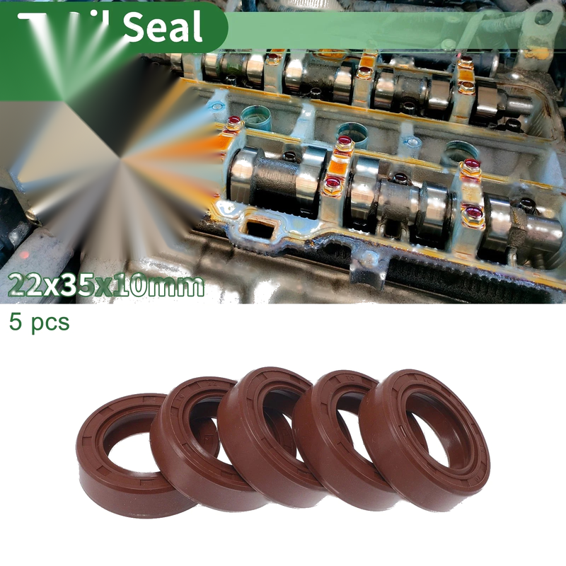 Oil Seal 22x35x10mm 5 Pcs Rotary Shaft Seal FKM Rubber Brown