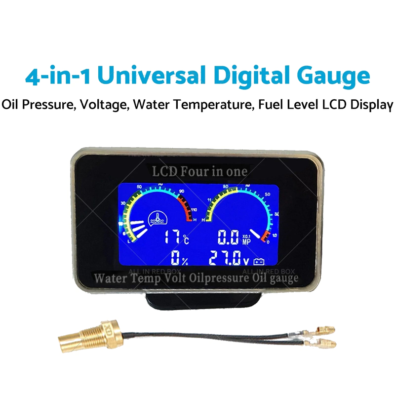 4-in-1 Car LCD Digital Oil Pressure Voltage Water Temp Fuel Gauge