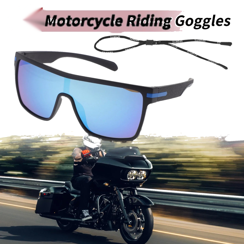 Goggles Motorcycle Riding Blue Lens Black Frame Tri-Acetyl Cellulos TR90
