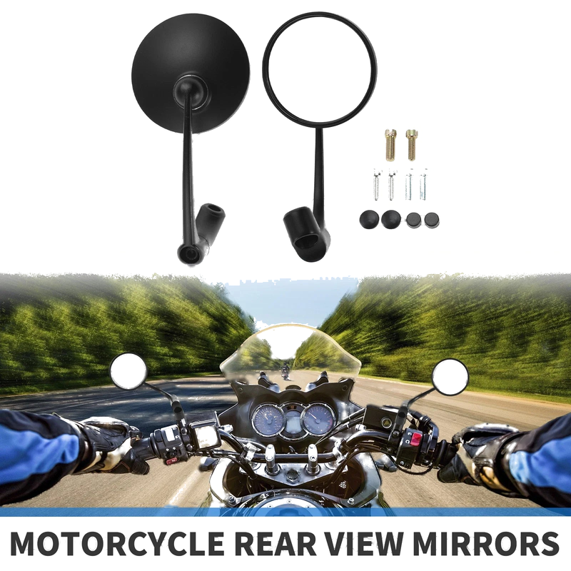Motorcycle Rear View Mirrors Round Shape Handlebar Mirrors Black 1x