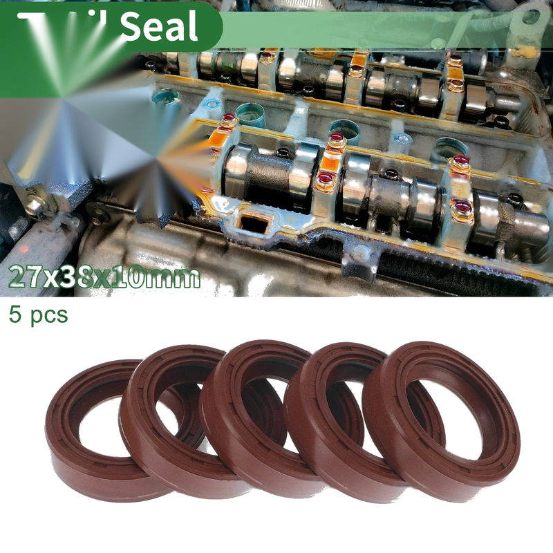 Make Model Oil Seal 27x38x10mm FKM Rubber Brown 5 Pcs
