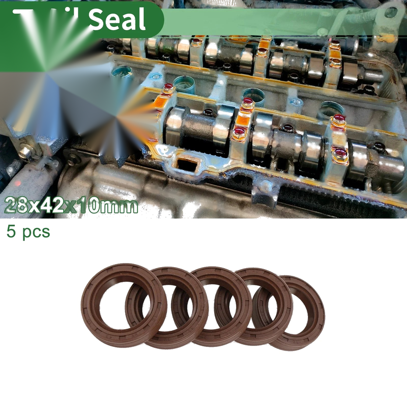 Oil Seal 28x42x10mm FKM Rubber Brown 5 Pcs