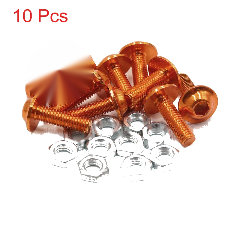 Motorcycle 10 x M6 Orange Aluminum Alloy Hex Socket Head Bolts Screws Nuts