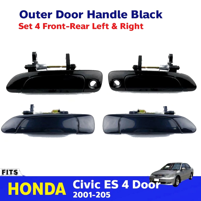 Outer Door Handle Black Set 4 Fits Honda Civic Dimension ES EM 4D SED 2001-05