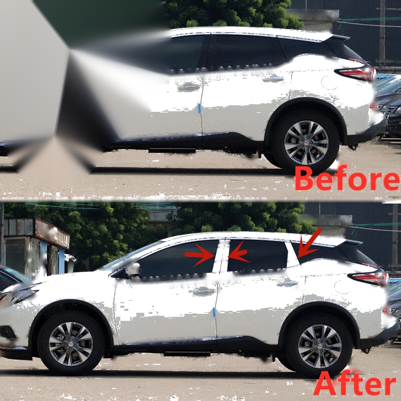 Nissan Murano 8Pcs Stainless Window Post Pillar Cover Trim (2015–2024)