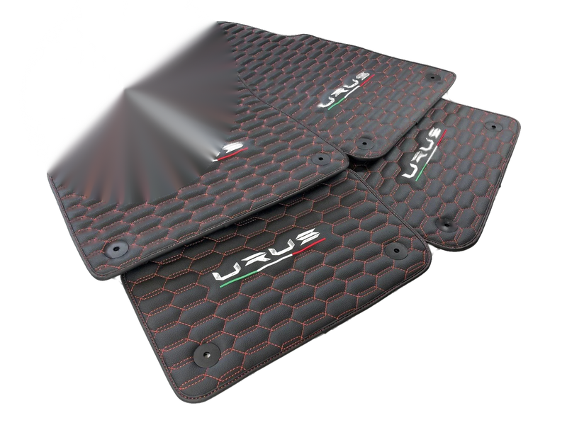 Lamborghini URUS 2018-2024 Black with Red Stitching Leather Floor Mats