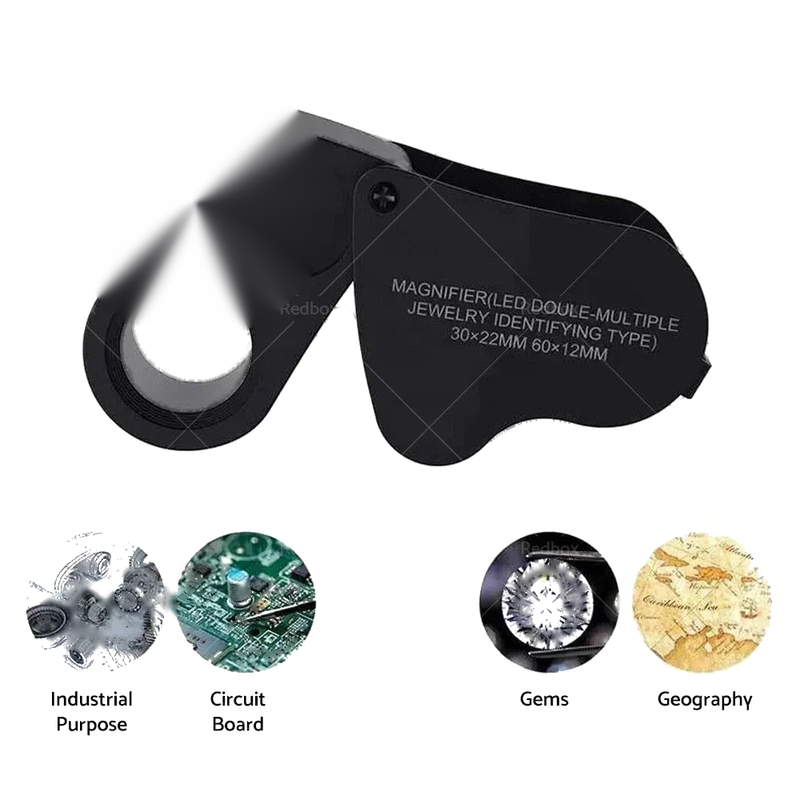 Jewelry 60X 30X LED Light Pocket Jewellers Loupe Magnifier