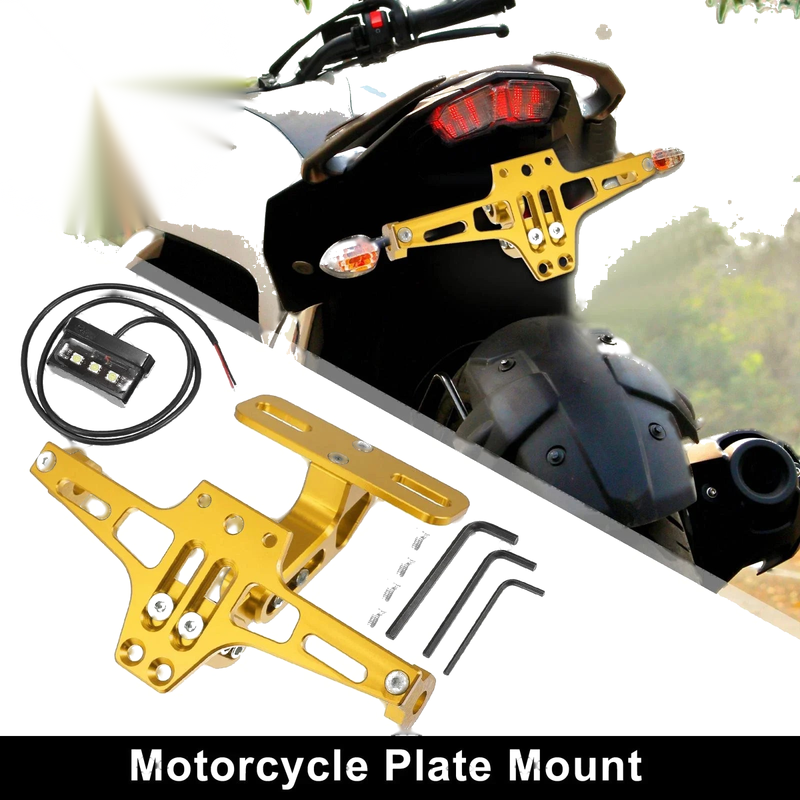Motorcycle License Bracket Universal Fender Eliminate Gold Tone