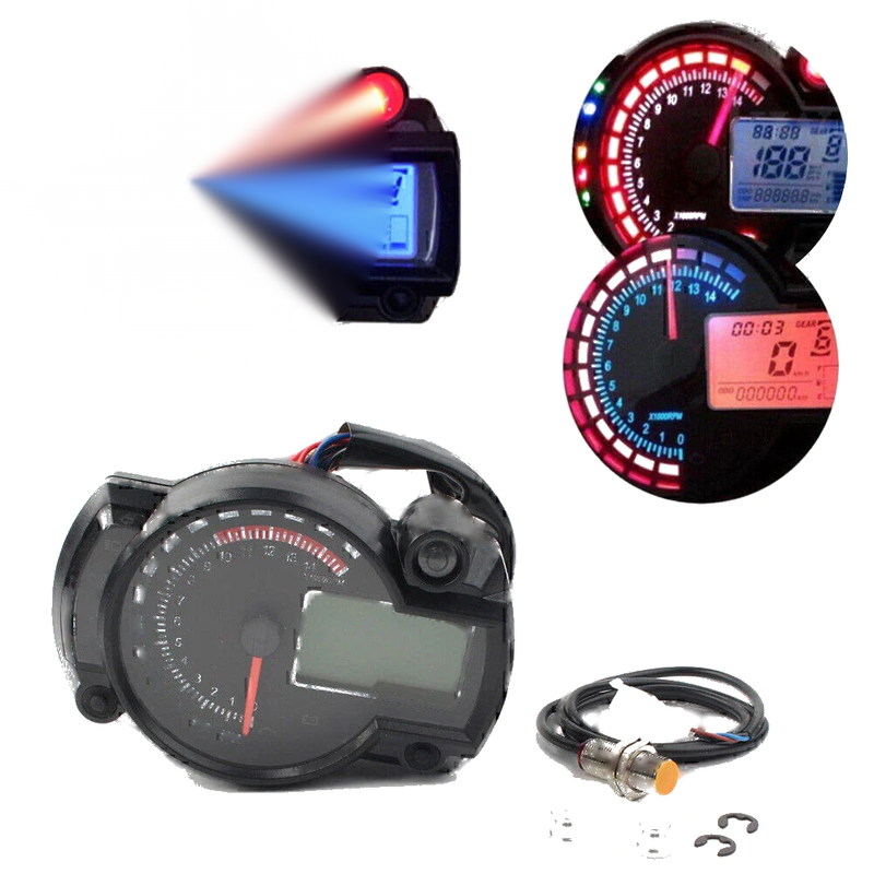 Universal LCD Digit Motorcycle Speedometer Tachometer Odometer 15000rpm