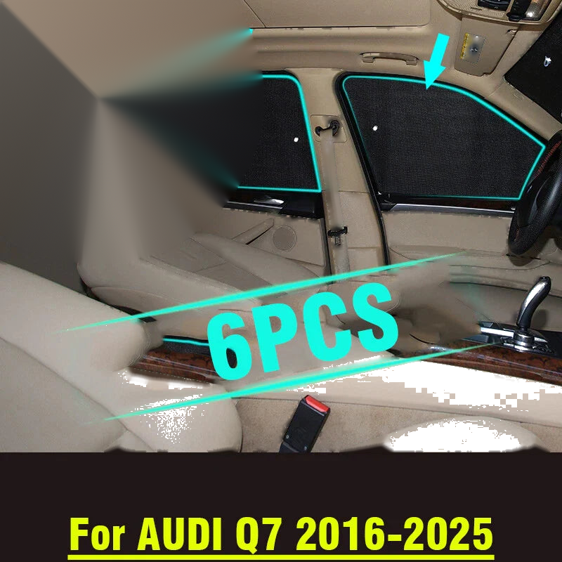 AUDI Q7 6PCS Side Window Camp Black Silver Privacy Sunshade (2016–2025)