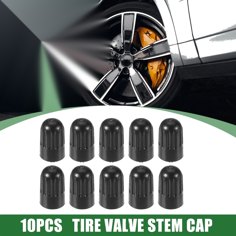 Car Motorcycles 17mm Plastic Black Tire Valve Stem Caps 10pcs