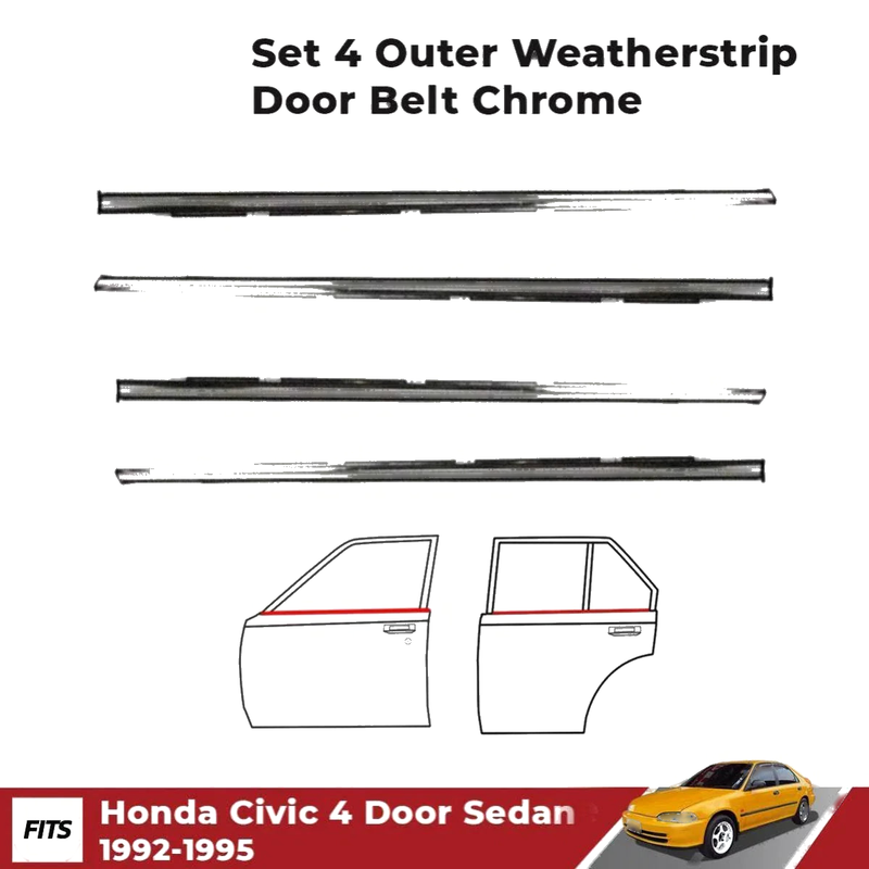 Weatherstrip Door Belt Chrome Set 4 Fits Honda Civic EG 4D Sedan 1992-95 D06