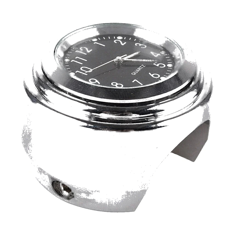 Bike Chrome Black Dial Handlebar Glow-Watch Clock (Fits Most Bikes)