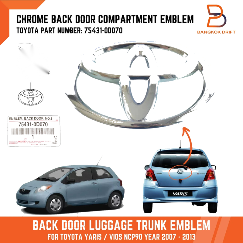 Toyota Yaris Chrome Back Door Trunk Emblem Logo (2005-2013)