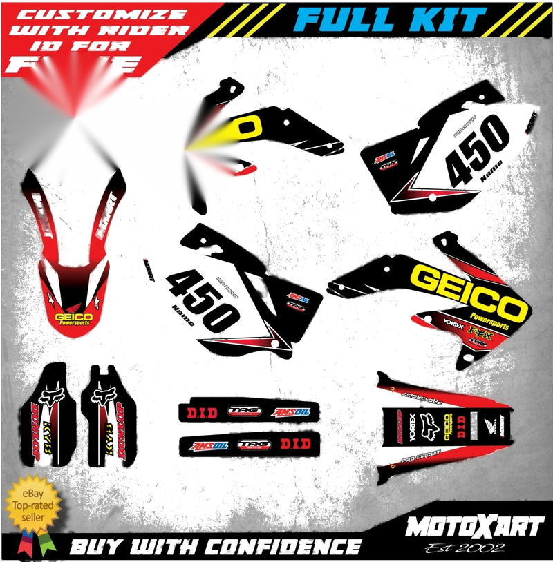 Honda CRF 450X (2005-2016) Decals Custom Graphic Kit GEICO Style