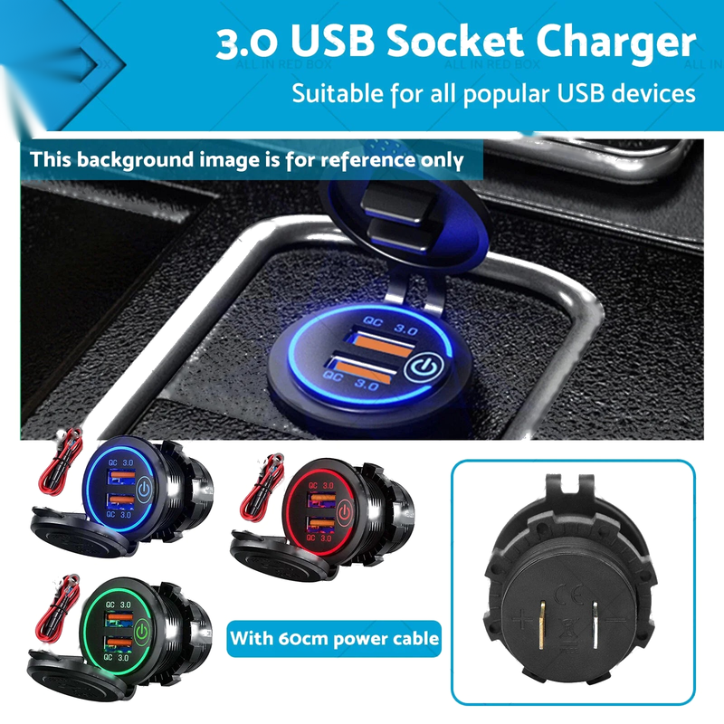 Car Cigarette Lighter 12V Fast Charger Power Adapter Dual QC3.0 USB Ports