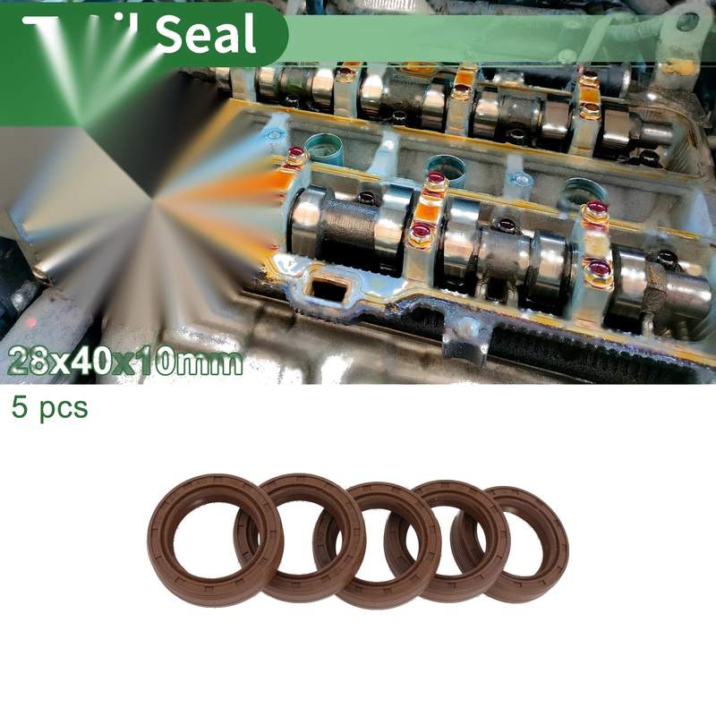 Oil Seal 28x40x10mm FKM Rubber High Pressure Brown 5 Pcs