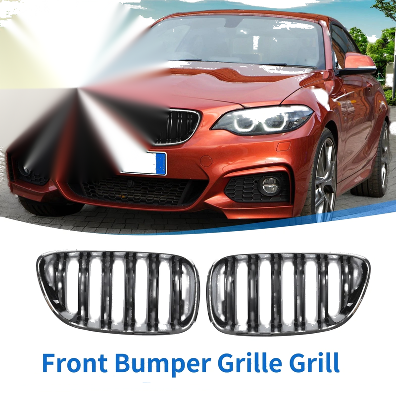 BMW 2 Series F22 Chrome Silver Tone Pair Front Upper Bumper Grille