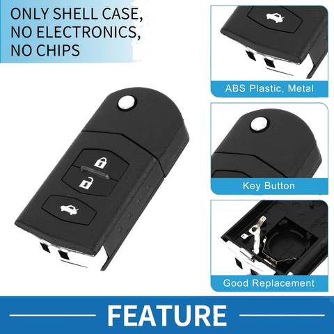Mazda 3, 6, MX5, RX8 3 x Keyless Entry Remote Fob Shell Case (2004-2020)
