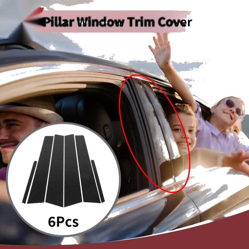 KIA Cerato (2014-2018) Black Carbon Fiber 6 Pcs Door Pillar Window Trim