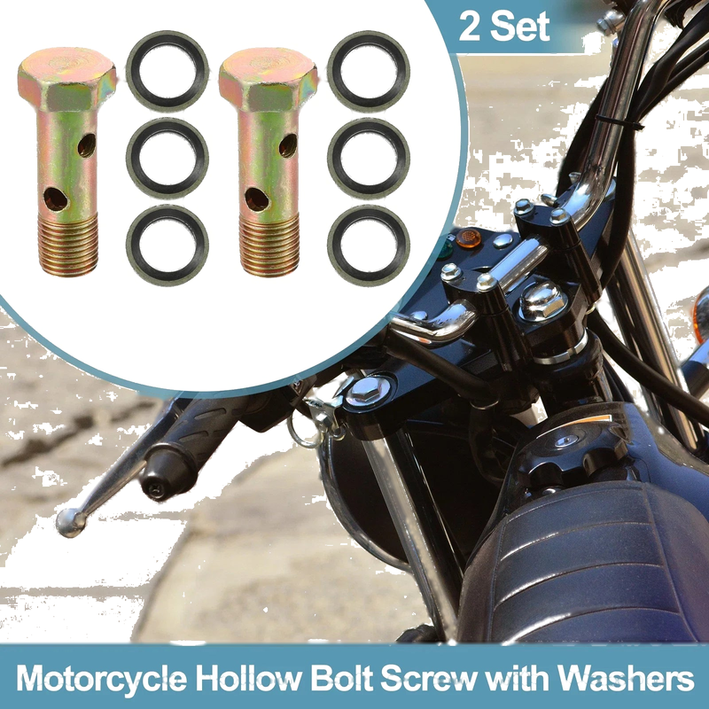 Motorcycle 2 x M10x1 38mm Hollow Bolt Screws with Washer