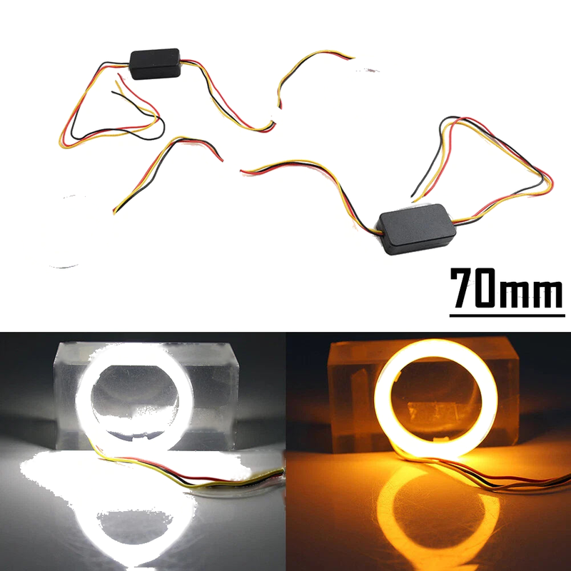 Car Headlight Retrofit 70MM White Amber Switchback LED Halo Rings