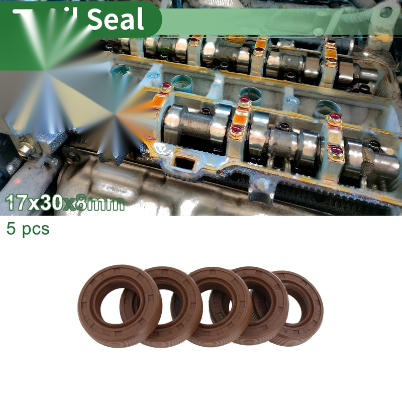 Oil Seal FKM Rubber 17x30x8mm High Pressure Brown 5 pcs