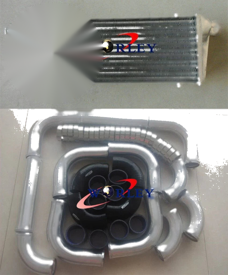 Universal Intercooler 550x230x50mm & 2.25" Aluminium Piping & Black Hose Kit