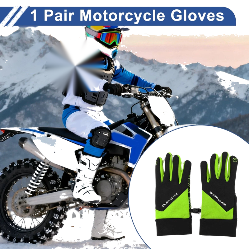Mountain Biking Black Green Full Finger Outdoor Fleece Men Cycling Gloves