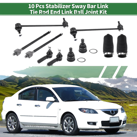 Mazda 10 x Front Suspension Kit Tie Rod Ends Sway Bar Links