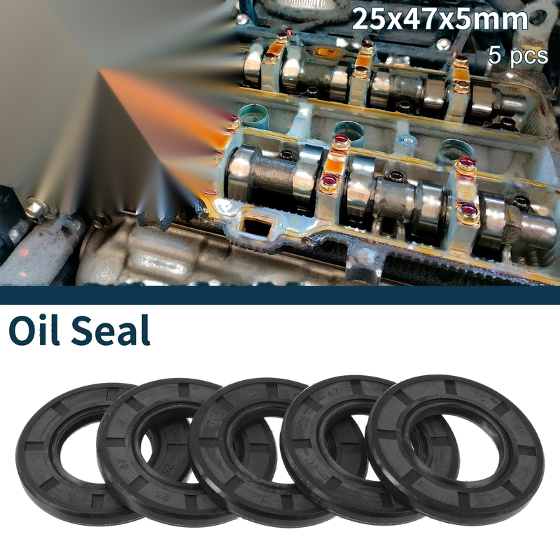 Car Oil Seal / 25x47x5mm / Rotary Shaft Seal NBR Rubber Black 5Pcs
