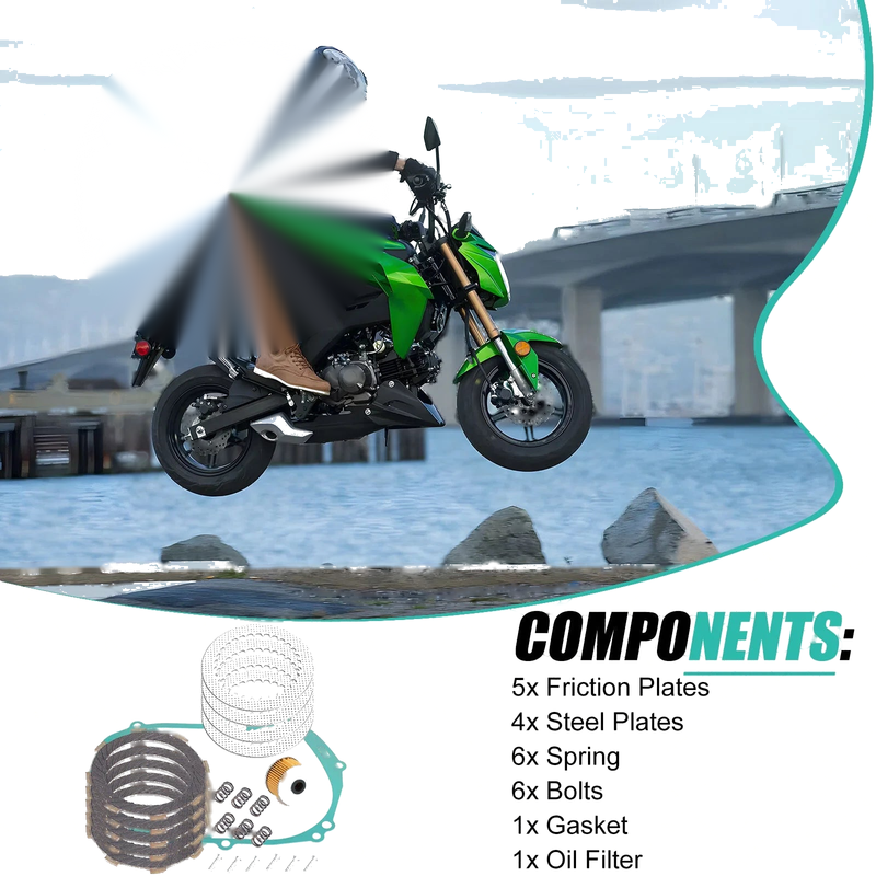 Kawasaki KLX110 Clutch Friction Steel Plates Kit w/ Gasket (2002–2024)
