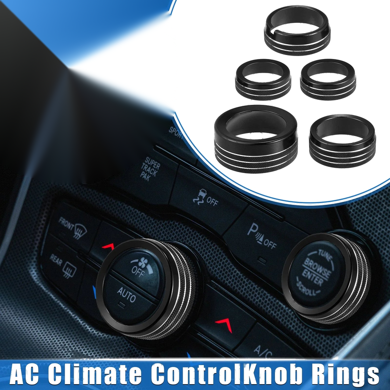 Chrysler 300, Dodge Challenger Black 5pcs AC Climate Control Knob Ring