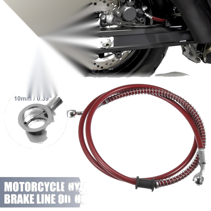 Motorcycle Hydraulic Brake Line 51.18" 10mm Oil Hose Pipe Stainless Steel Red