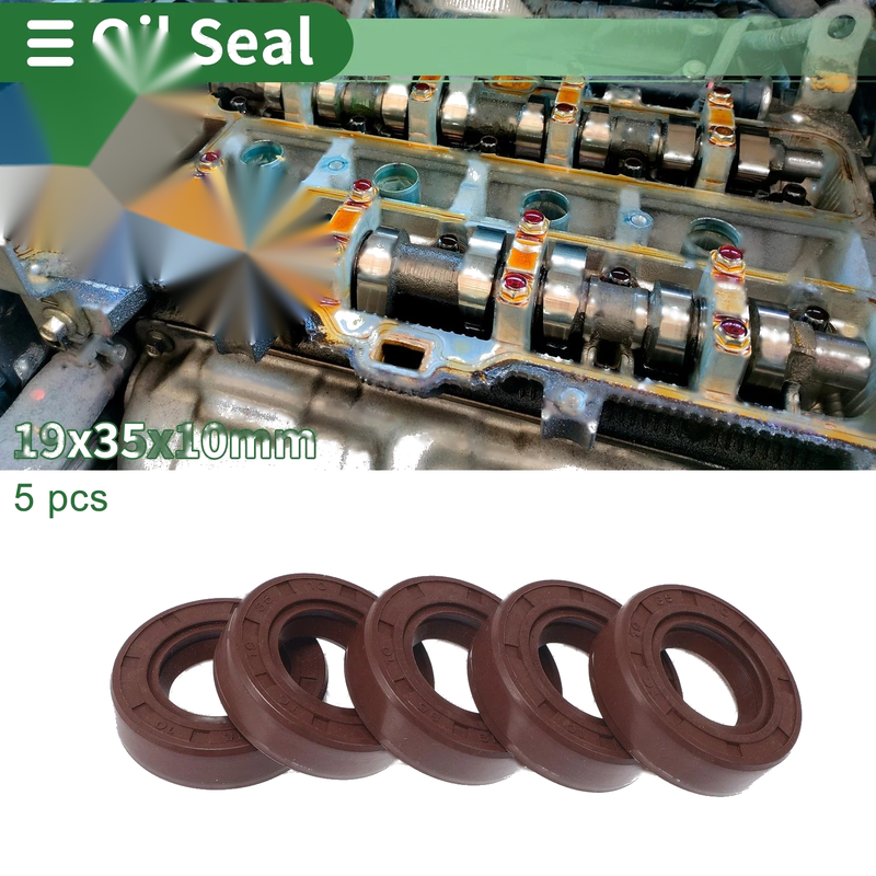 Oil Seal Rotary Shaft Seal FKM Rubber 19x35x10mm Brown 5 Pcs