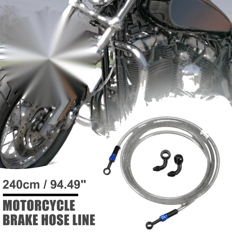 Motorcycle 90 Degree Brake Hose 240cm Silver Tone
