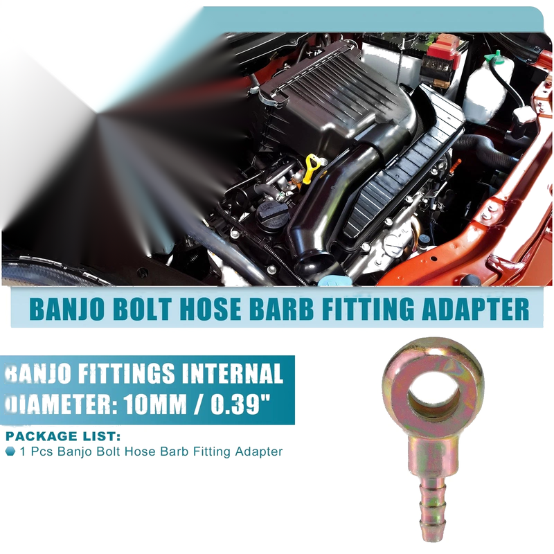 Motorcycle Universal 10mm ID Banjo Bolt Hose Barb Fitting Adapter