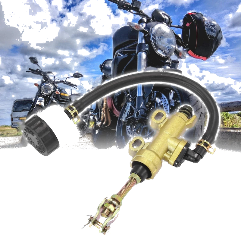 Motorcycle Dirt Bike Gold Tone Rear Brake Master Cylinder Pump w/ Reservoir