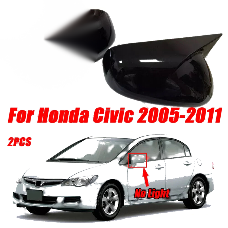 Honda Civic Gloss Black Ox Horn Side Rearview Mirror Cover Cap (2005–2011)
