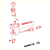 Red line drawing of a hydraulic valve assembly exploded view for clutch master cylinder toyota hilux 1978-1983