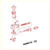 Red line drawing of a disassembled red clutch master cylinder for Toyota Hilux LN85 LN90 LN100 LN106 LN109