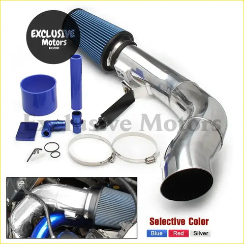 Blue and silver cold air intake kit with high flow pleated filter for ford f-250 6.0L performance upgrade