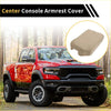 Beige microfiber leather console lid armrest cover for toyota tundra 2007-2021 shown on red ram truck