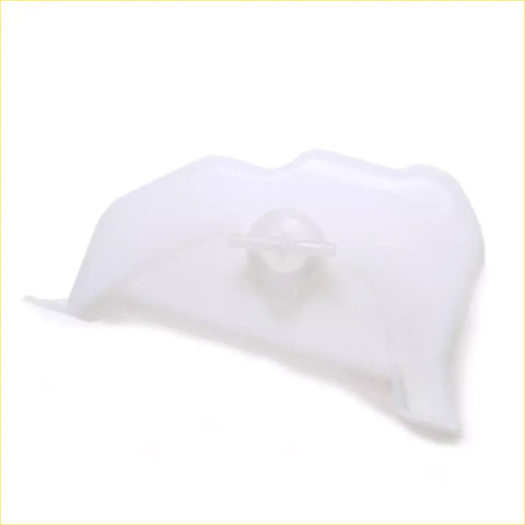 Translucent white plastic fuel tank filler cap with circular opening and molded edges for datsun nissan ute coolant reservoir