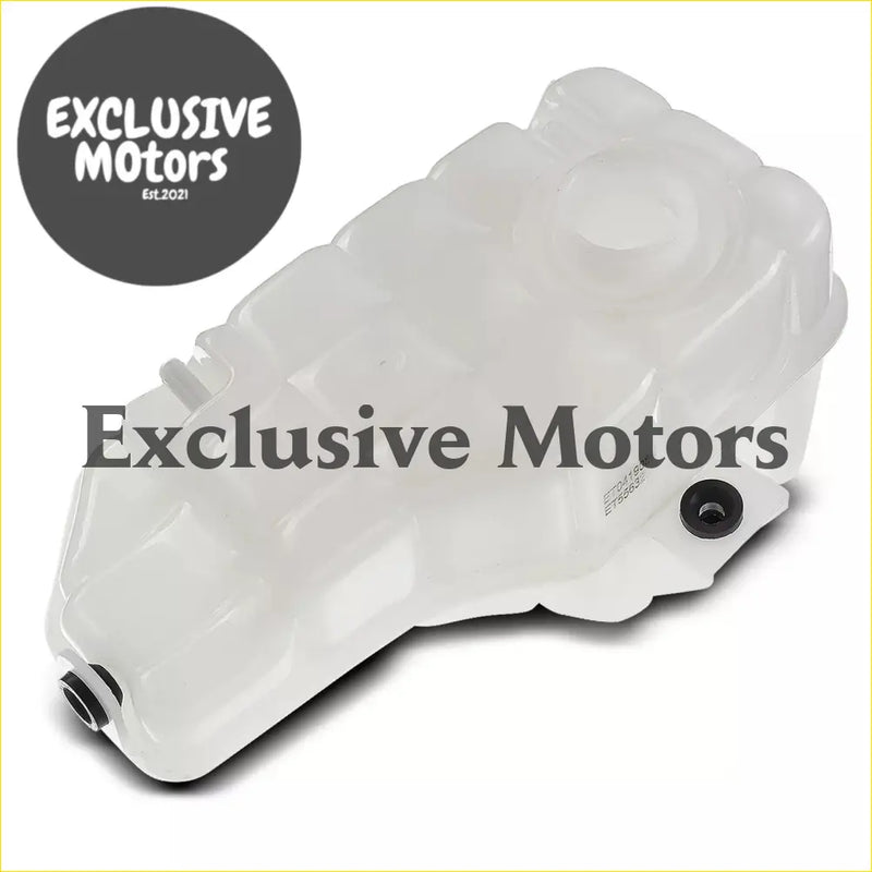 Translucent white plastic coolant reservoir with molded contours and black rubber fittings for Holden Commodore V8 1997-2006