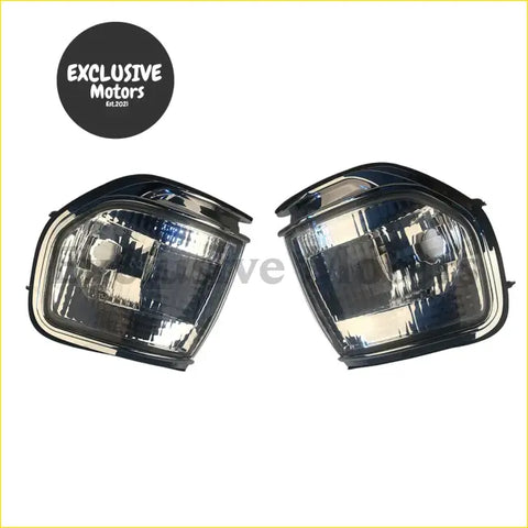 Corner light for Toyota Land Cruiser FJ80 LC80 with black plastic and glass turn signal, clear lens, chrome trim