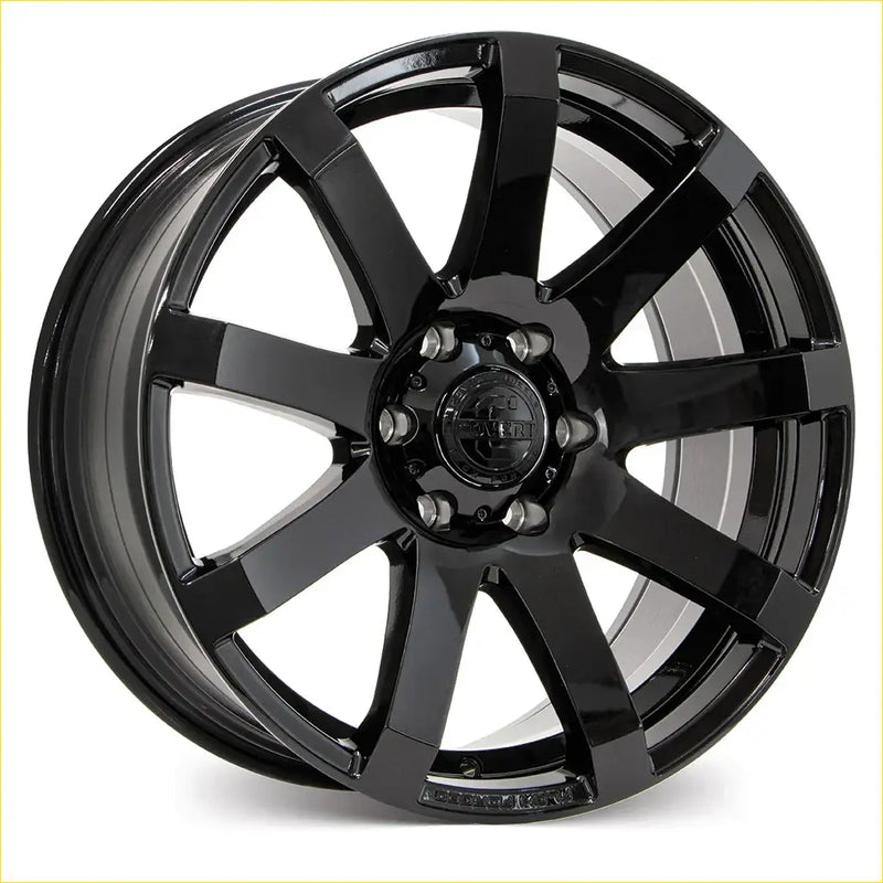 Black gloss finished alloy wheel with multi spoke design and aco logo center cap for covert rv3 20x9.5 size